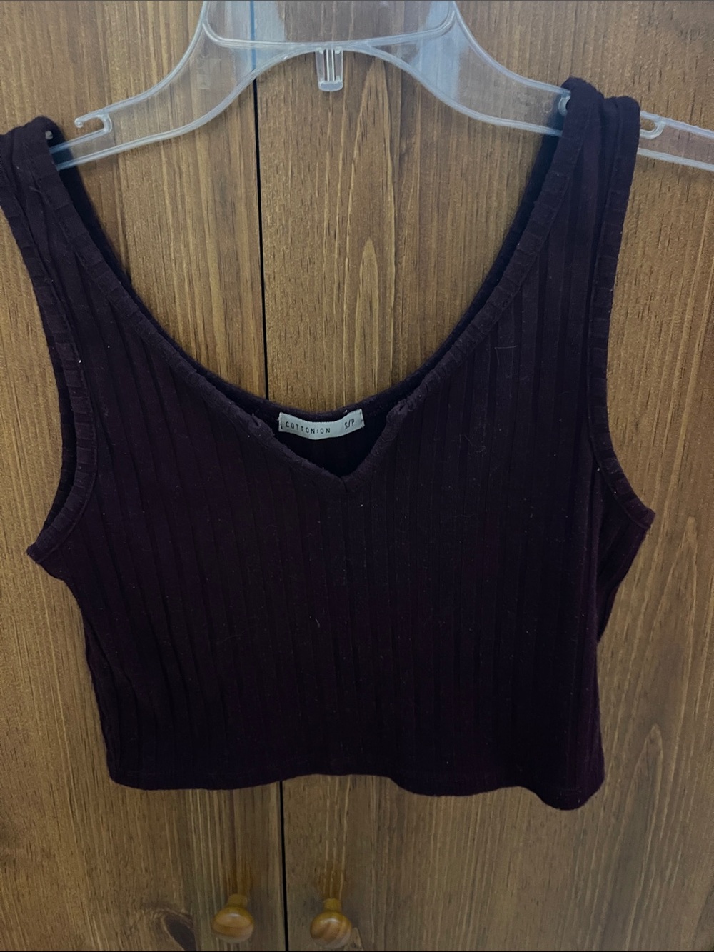 Cotton On Ribbed V-Neck Crop Tank - Deep Plum